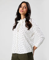 Bow Ditsy Floral Long Sleeve Cotton Top