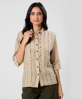 Flared Sleeve Brown Cotton Shirt
