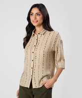 Flared Sleeve Brown Cotton Shirt