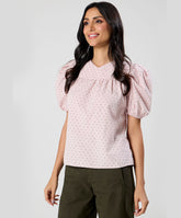 Curved Neck Cut Short Sleeve Cotton Top