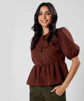 Front Bow Tied Peplum Cotton Top
