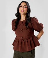Front Bow Tied Peplum Cotton Top