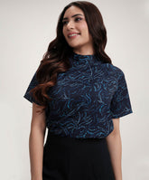 Short Sleeve Blue Printed Top