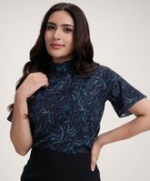 Short Sleeve Blue Printed Top