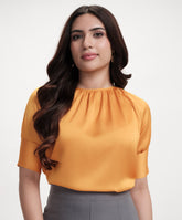 Half Sleeve Neck Gathered Chiffon Top