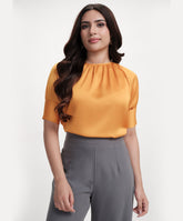 Half Sleeve Neck Gathered Chiffon Top