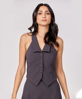 Halter Neck Buttoned Dark Grey Top