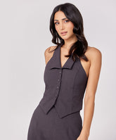Halter Neck Buttoned Dark Grey Top