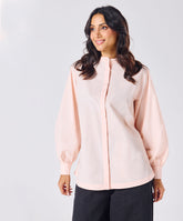 Mandarin Collar Cotton Oversized Shirt- Light Pink