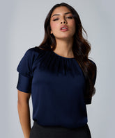 Half Sleeve Neck Gathered Blue Top