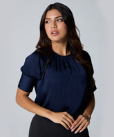 Half Sleeve Neck Gathered Blue Top