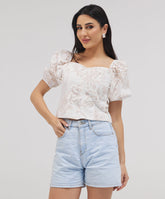 Puff Sleeve Front Open Cutlon Top