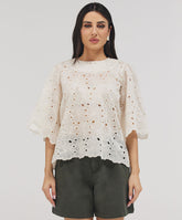 Short Sleeve Scalloped Detailed Top