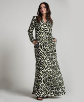 Green Printed Dress With Side Pockets