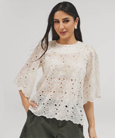 Short Sleeve Scalloped Detailed Top