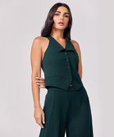 Halter Neck Buttoned Dark Green Top