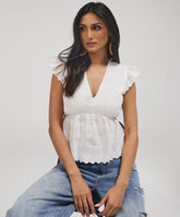 Deep Cutwork Peplum Top