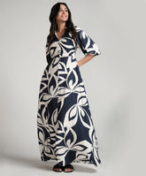 Front Buttoned Blue Printed Maxi Dress