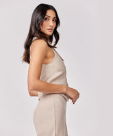 Halter Neck Buttoned Beige Top