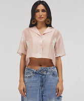 Lapel Pink Detailed Embroidered Top