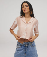 Lapel Pink Detailed Embroidered Top
