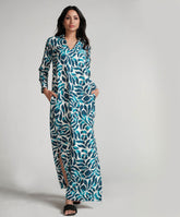 Blue Printed Dress With Side Pockets