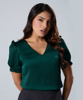 Vneck Frill Attached Green Short Sleeve Top