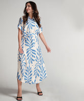 Asymmetrical Hem Blue Printed Dress