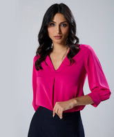 Lapel Collared Chiffon Half Sleeve Pink Top