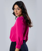 Lapel Collared Chiffon Half Sleeve Pink Top