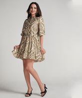 Front Buttoned Printed Mini Dress-Green