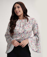 Sleeve Flared Printed Top