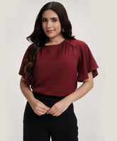 Sleeve Flared Round Neck Chiffon Top