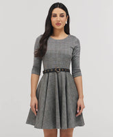 Scoop Neck Gingham Skater Grey Dress