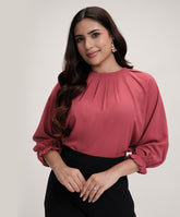 Neck Detailed Chiiffon Long Sleeve Pink Top