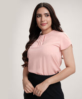 Petal Sleeve Chiffon Neck Pleated Top