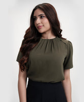 Button Attached Panel Seperated Half Sleeve Top