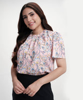 Neck Detailed With A Band Chiffon Printed Top