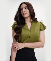 Sleeve Flared Chiffon Vneck Top