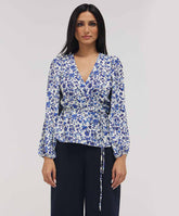 Printed Chiffon Wrap Around Peplum Top