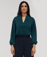 Front Neck Open Long Sleeve Top-Dark Green