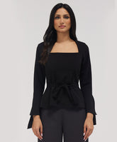 Split Sleeve Square Neck Top- Blue