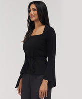 Split Sleeve Square Neck Top- Blue