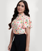 Sleeve Flared Printed Satin Top