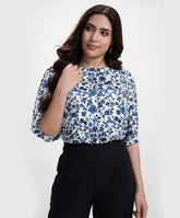 Half Sleeve Printed Chiffon Print Blue Top