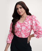 Vneck Printed Long Sleeve Pink Top