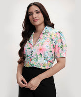 Deep Vneck Lapel Printed Top
