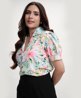 Deep Vneck Lapel Printed Top
