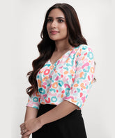 Printed Half Sleeve Vneck Top