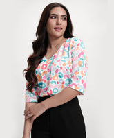 Printed Half Sleeve Vneck Top